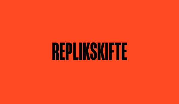 Text med ordet "Replikskifte" centrerat på röd bakgrund
